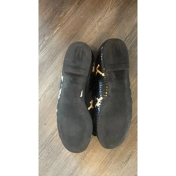Pretty Ballerinas Rosario Round Toe Leather Python Ballet Flats Black Cream