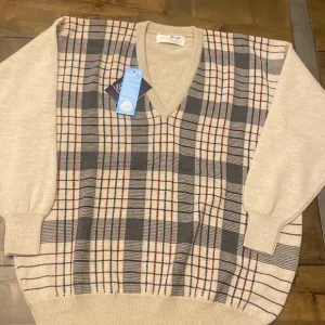 Pringle Sport Barshaw Plaid Derby Wool L V-neck Sweater NEW Collegiate Academia