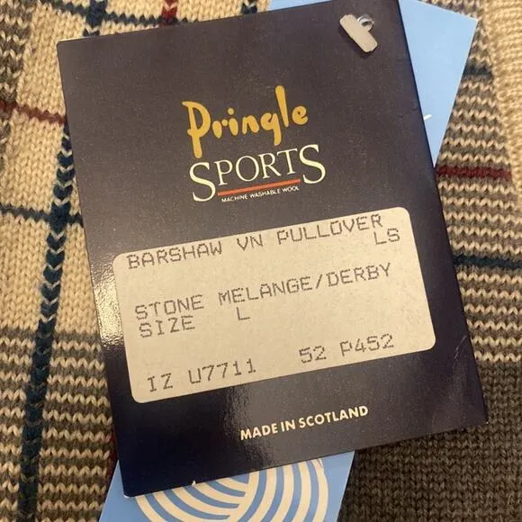 Pringle Sport Barshaw Plaid Derby Wool L V-neck Sweater NEW Collegiate Academia