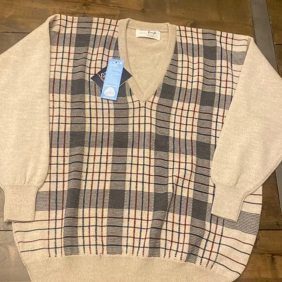 Pringle Sport Barshaw Plaid Derby Wool L V-neck Sweater NEW Collegiate Academia