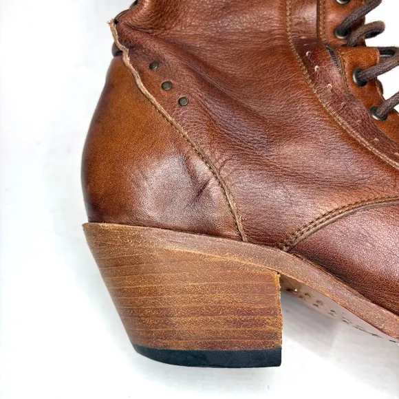 PS Kaufman Leather Cognac Tall Raceway Lace Up Boots | 7