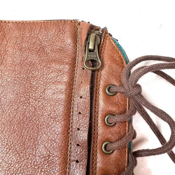 PS Kaufman Leather Cognac Tall Raceway Lace Up Boots | 7