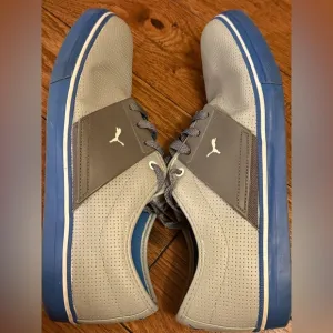 Puma‎ Men Casual Two Tone Gray Blue Shoes Sneakers Lace Up Work Size 10.5