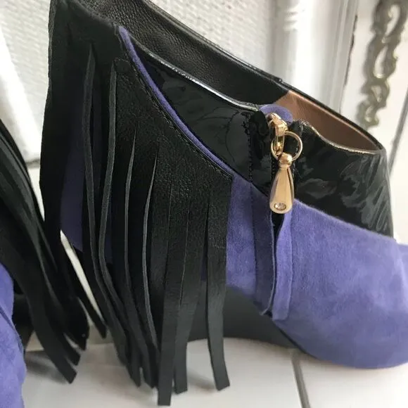 PURPLE SUEDE BRAZILIAN FRINGE  WEDGES