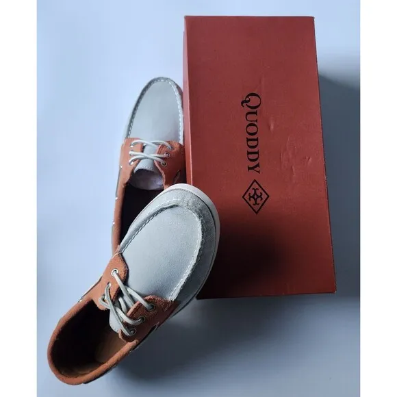 Quoddy Boat Shoe Mens Size 10 Orange Green Classic Leather Made In USA Maine NIB