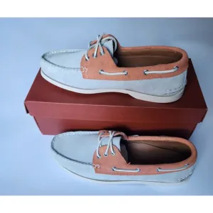 Quoddy Boat Shoe Mens Size 10 Orange Green Classic Leather Made In USA Maine NIB