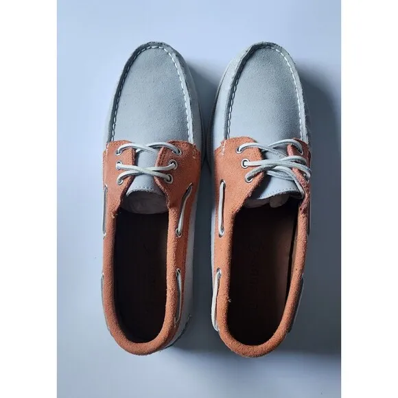 Quoddy Boat Shoe Mens Size 10 Orange Green Classic Leather Made In USA Maine NIB