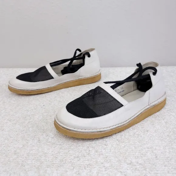 Rachel Comey Frisco Espadrille Flats Leather &amp; Mesh Ankle Wrap Tie