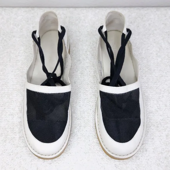 Rachel Comey Frisco Espadrille Flats Leather &amp; Mesh Ankle Wrap Tie