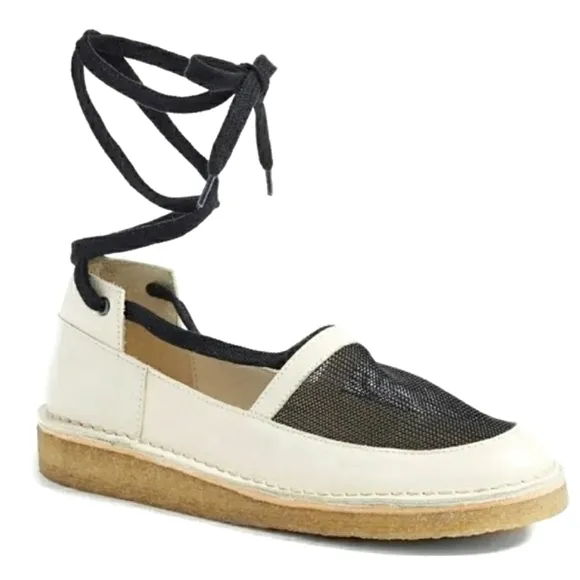 Rachel Comey Frisco Espadrille Flats Leather &amp; Mesh Ankle Wrap Tie