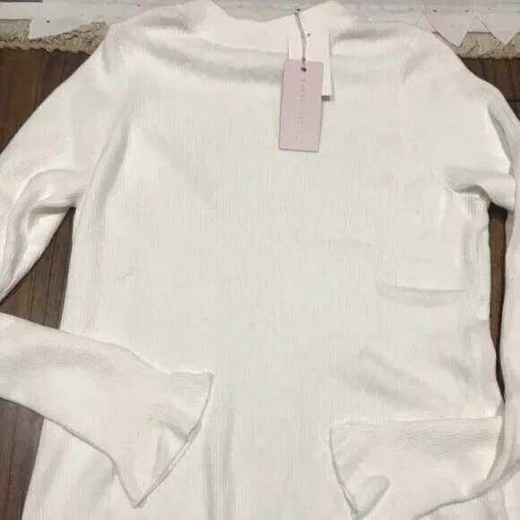 Rachel Parcell Women Sweater Size 2X Ivory Pullover Rib Mock Neck Long Sleeve
