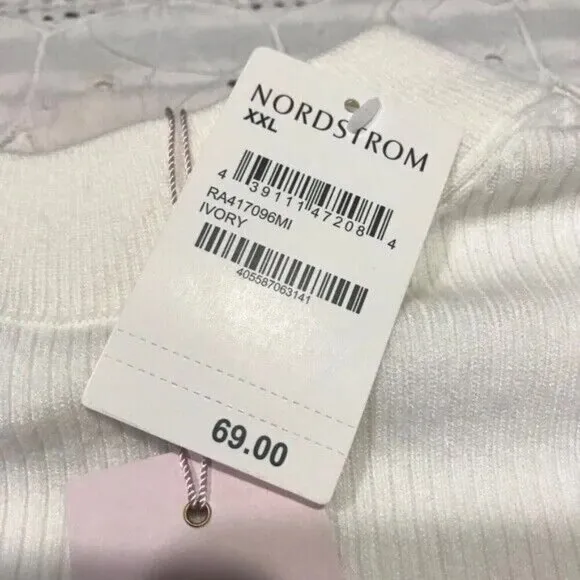 Rachel Parcell Women Sweater Size 2X Ivory Pullover Rib Mock Neck Long Sleeve