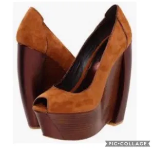 Rachel Zoe Hudson Peep Toe Wedges brown suede leather US6 BoxC