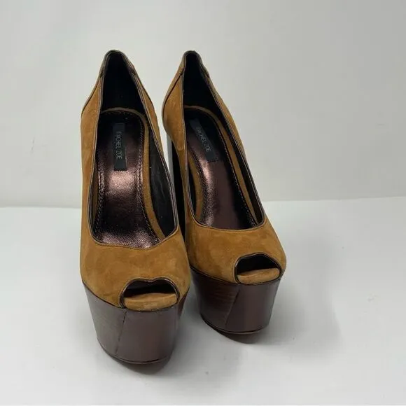 Rachel Zoe Hudson Peep Toe Wedges brown suede leather US6 BoxC
