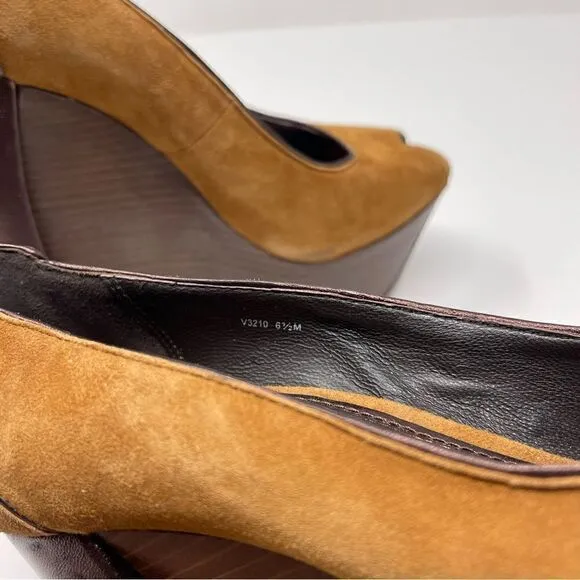 Rachel Zoe Hudson Peep Toe Wedges brown suede leather US6 BoxC