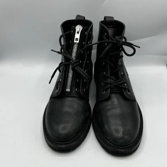 Rag &amp; Bone Boots Womens 8 EU 38 Black Leather Ankle Vibram Cannon Zip Combat