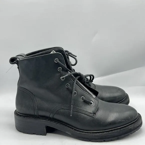 Rag &amp; Bone Boots Womens 8 EU 38 Black Leather Ankle Vibram Cannon Zip Combat