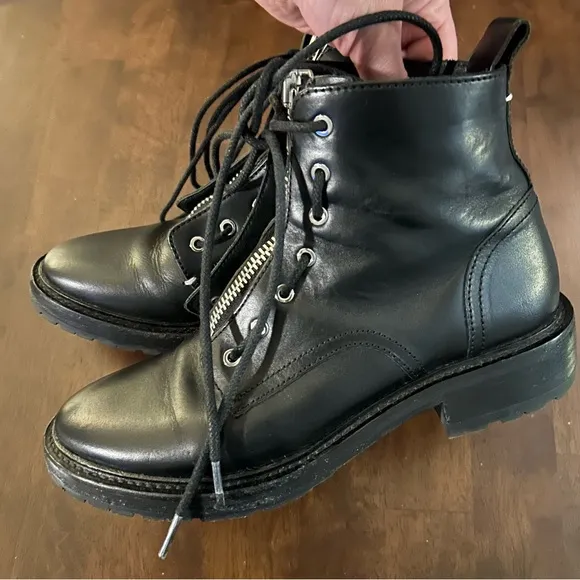 Rag &amp; Bone Cannon Boots Black Zip up Combat Size 36
