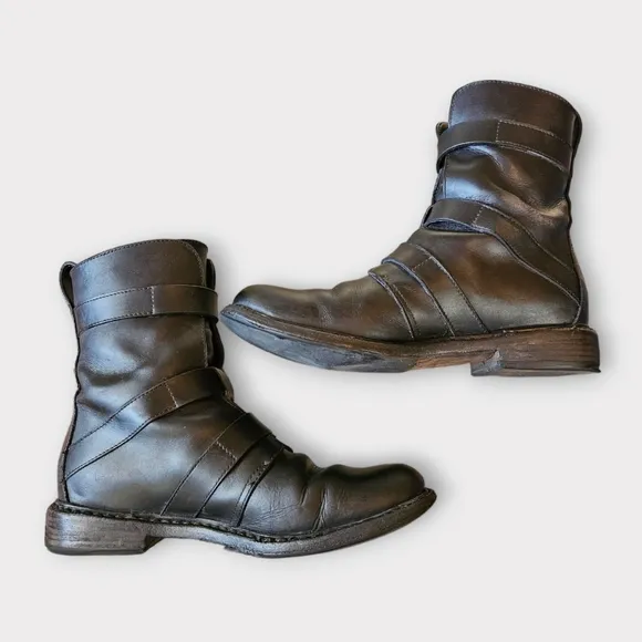 Rag &amp; Bone Hudson Black Leather Triple Buckle Combat Boots
