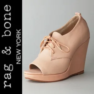 RAG &amp; BONE LEATHER SAHARA LACE UP OXFORD WOMENS WEDGE SHOES