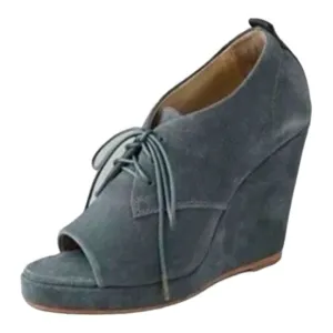 Rag &amp; Bone Sahara Grey Suede Open Toe Lace Up Platform Wedges Size 38