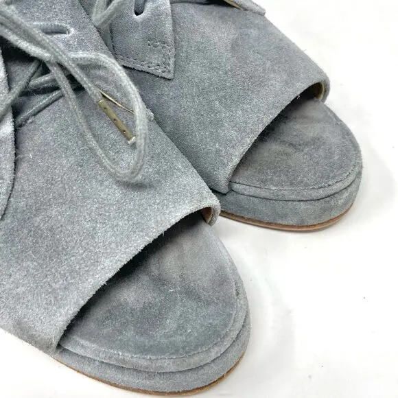 Rag &amp; Bone Sahara Grey Suede Open Toe Lace Up Platform Wedges Size 38