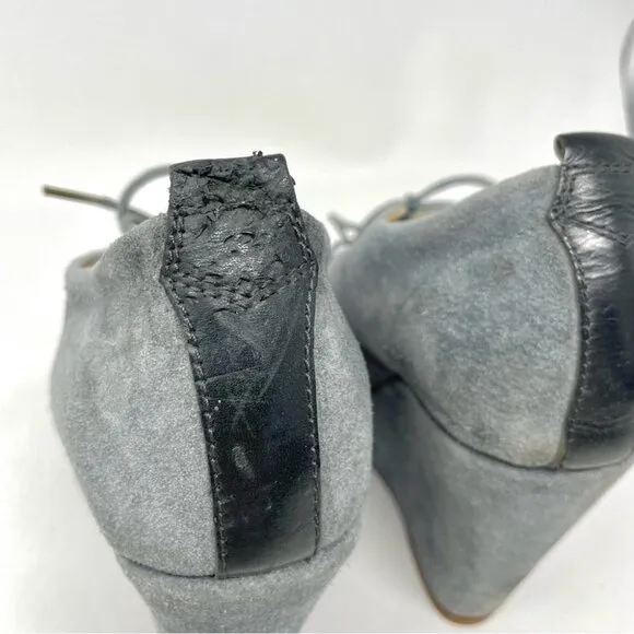 Rag &amp; Bone Sahara Grey Suede Open Toe Lace Up Platform Wedges Size 38