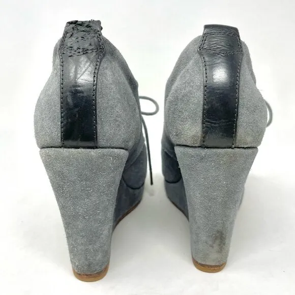 Rag &amp; Bone Sahara Grey Suede Open Toe Lace Up Platform Wedges Size 38