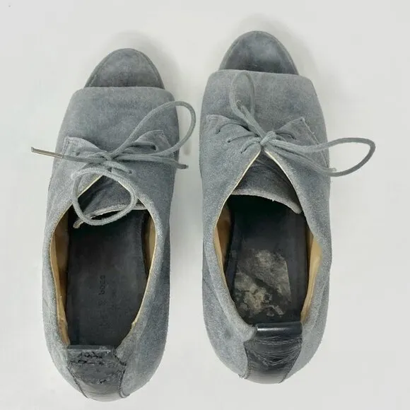 Rag &amp; Bone Sahara Grey Suede Open Toe Lace Up Platform Wedges Size 38
