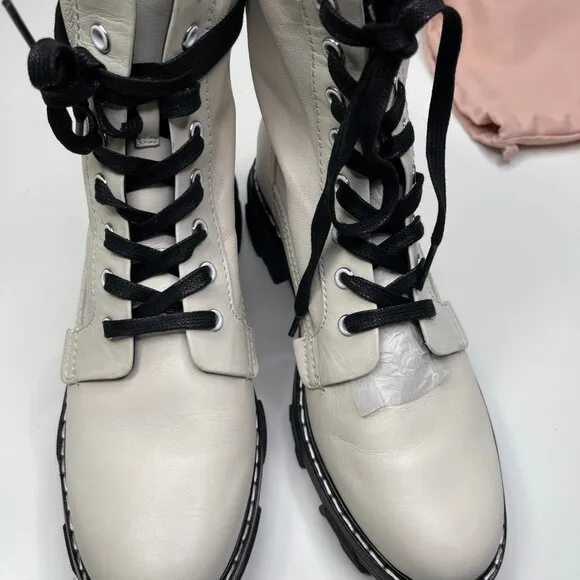 Rag and Bone Women's Black &amp; White Leather Lace Up Shiloh Boots Size US 8 EUR 38