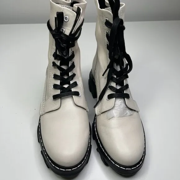 Rag and Bone Women's Black &amp; White Leather Lace Up Shiloh Boots Size US 8 EUR 38
