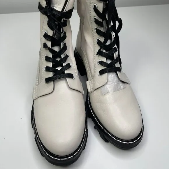 Rag and Bone Women's Black &amp; White Leather Lace Up Shiloh Boots Size US 8 EUR 38
