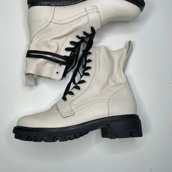 Rag and Bone Women's Black &amp; White Leather Lace Up Shiloh Boots Size US 8 EUR 38