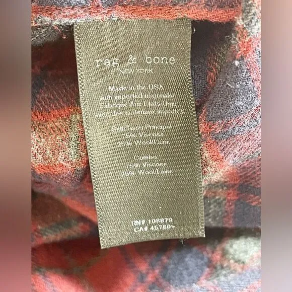 Rag &amp; Bone Felicity Plaid Tie Waist Shirt Dress Burgundy Academia Size M