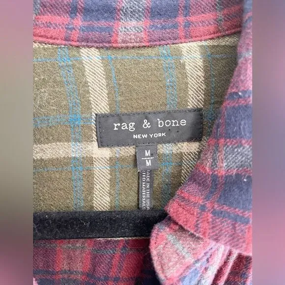 Rag &amp; Bone Felicity Plaid Tie Waist Shirt Dress Burgundy Academia Size M
