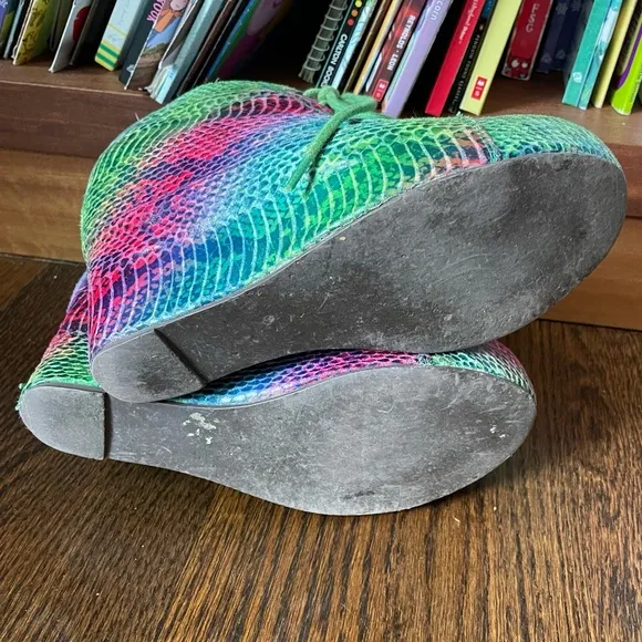 Rainbow snakeskin animal print platform wedges Jeffrey Campbell