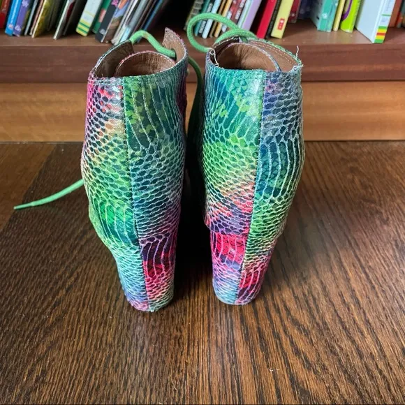 Rainbow snakeskin animal print platform wedges Jeffrey Campbell