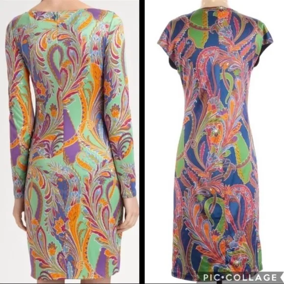Ralph Lauren Black Label Silk Jersey Multicolor Paisley Print Sheath Dress Sz 4