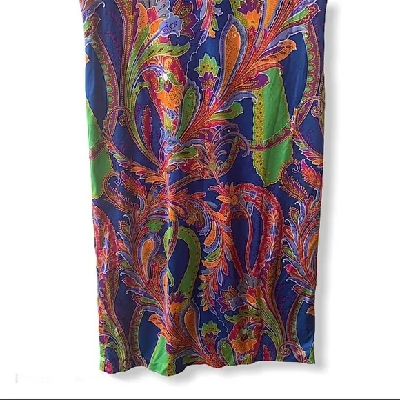 Ralph Lauren Black Label Silk Jersey Multicolor Paisley Print Sheath Dress Sz 4