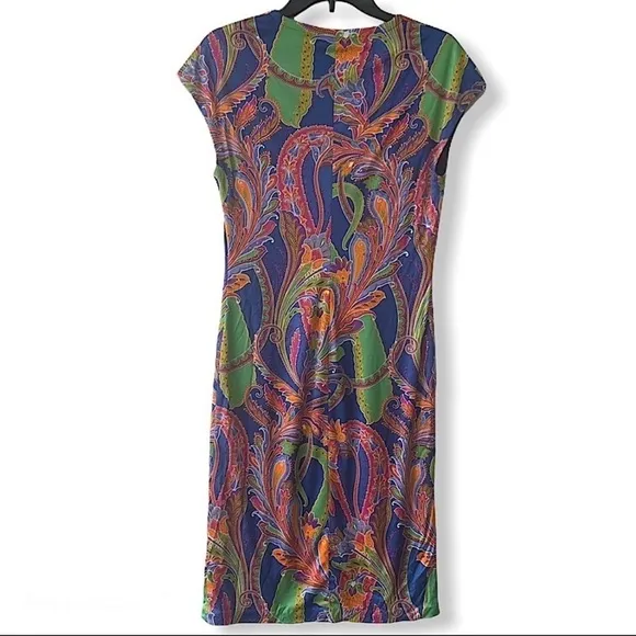 Ralph Lauren Black Label Silk Jersey Multicolor Paisley Print Sheath Dress Sz 4