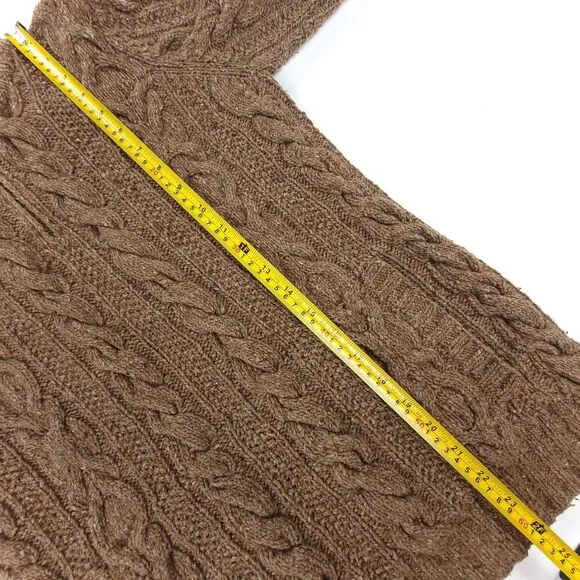 RALPH LAUREN Hand Knit Wool Cable Knit 1/4 Zip Fisherman Sweater Old Money Brown