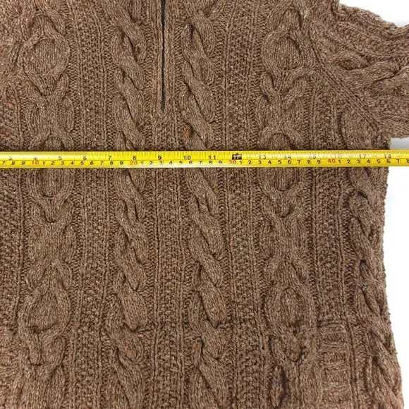 RALPH LAUREN Hand Knit Wool Cable Knit 1/4 Zip Fisherman Sweater Old Money Brown