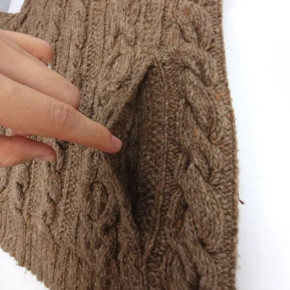 RALPH LAUREN Hand Knit Wool Cable Knit 1/4 Zip Fisherman Sweater Old Money Brown