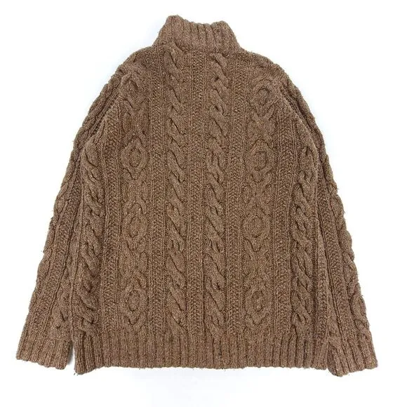 RALPH LAUREN Hand Knit Wool Cable Knit 1/4 Zip Fisherman Sweater Old Money Brown