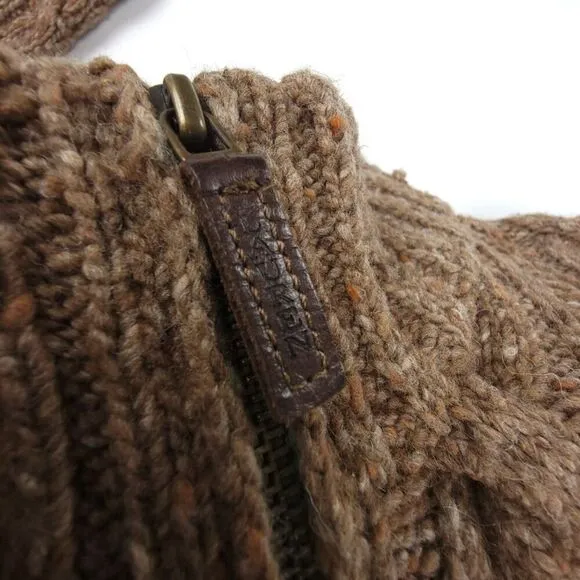 RALPH LAUREN Hand Knit Wool Cable Knit 1/4 Zip Fisherman Sweater Old Money Brown