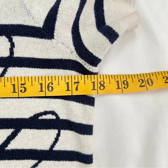 Ralph Lauren Logo Striped Short Sweater Cream Navy Quite Luxury Knit Top M