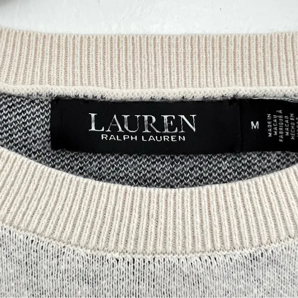 Ralph Lauren Logo Striped Short Sweater Cream Navy Quite Luxury Knit Top M