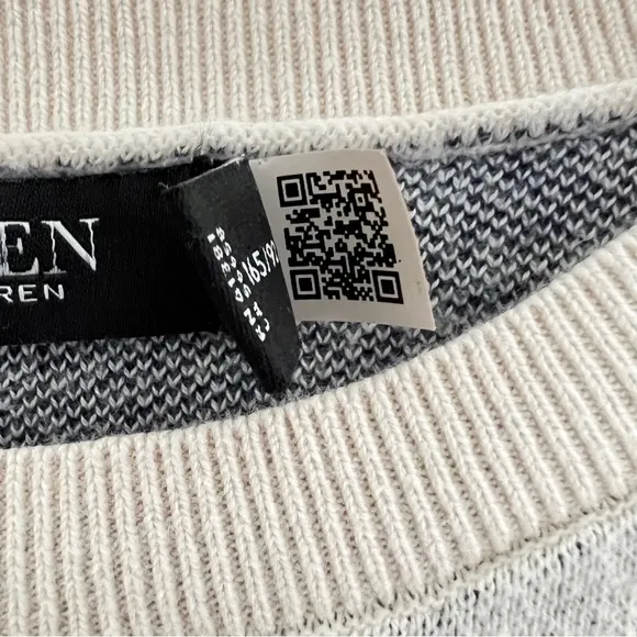 Ralph Lauren Logo Striped Short Sweater Cream Navy Quite Luxury Knit Top M