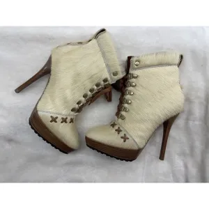 Ralph Lauren Purple Label Womens Boots Heels Pony Hair Lace up 35.5 B Italian