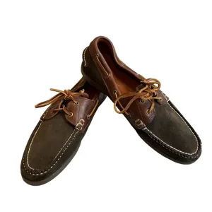 Ralph Lauren Two Tone Brown Suede and Leather Boat Shoes, Sz 10
